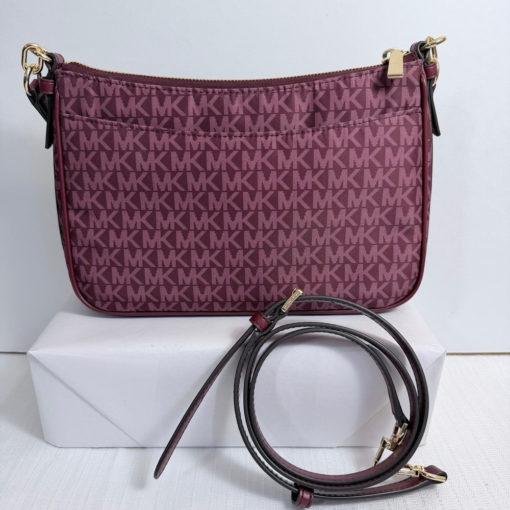 Michael Kors Jet Set Merlot Monogram Jacquard Crossbody Bag - Picture 6 of 9
